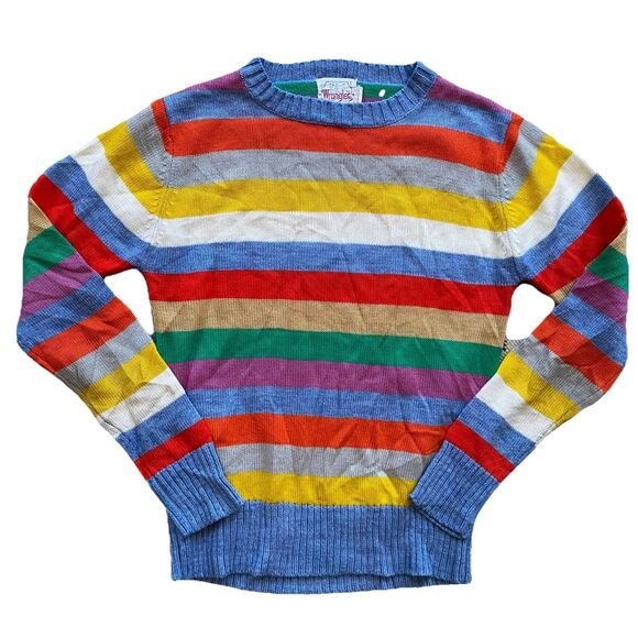 Vintage 70s Wrangler Striped Sweater Small Rainbow Acrylic Hippie Long Sleeve - Picture 2 of 7